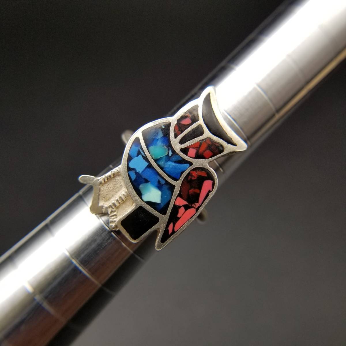 フクロウ モチーフ ヴィンテージ リング 指輪 シルバートーン 鳥 カラフル レトロ YND1拍卖