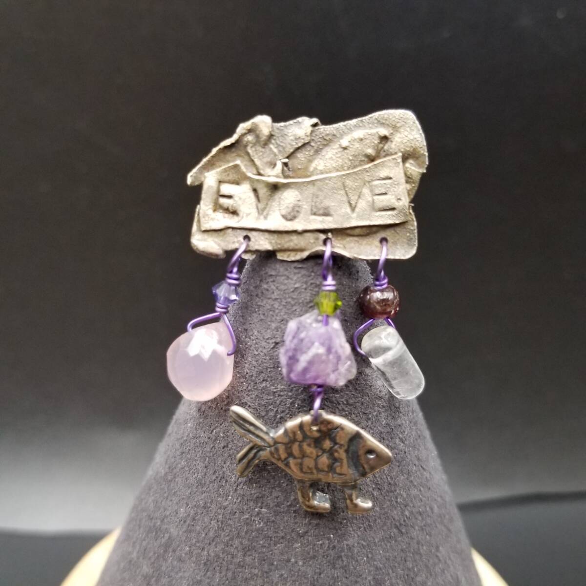 LOVE メッセージプレート アメジスト クリスタル チャーム 魚 ヴィンテージ ブローチ ユニークジュエリー Y16-J拍卖