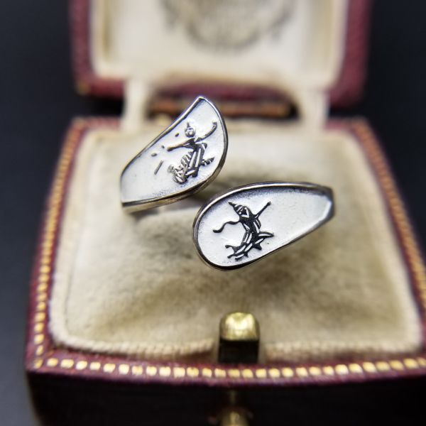 シャム 踊り子 ヴィンテージ ラップリング 指輪 シルバートーン ホワイトエナメル レトロ 東南アジア タイ YNK7拍卖