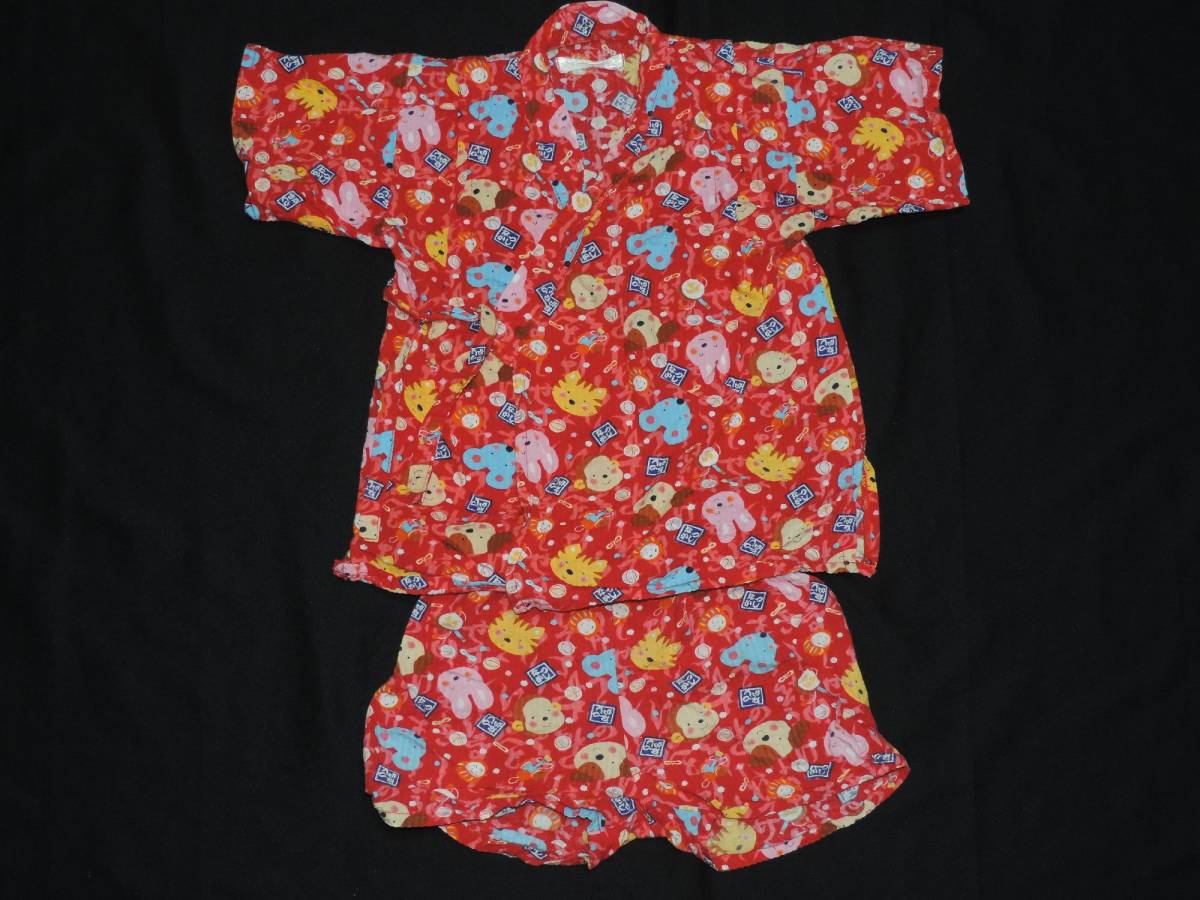 ☆アニマルプリント赤系甚平上下セット☆95センチ☆拍卖