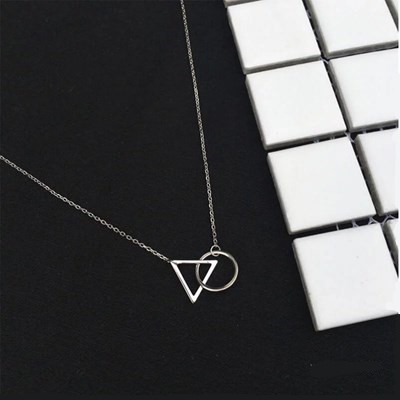 ネックレス S925 刻印あり シンプル シルバー 韓国 サークル トライアングル チェーンミニマリスト 銀 三角形 丸 円 ネックレス #C142-6拍卖