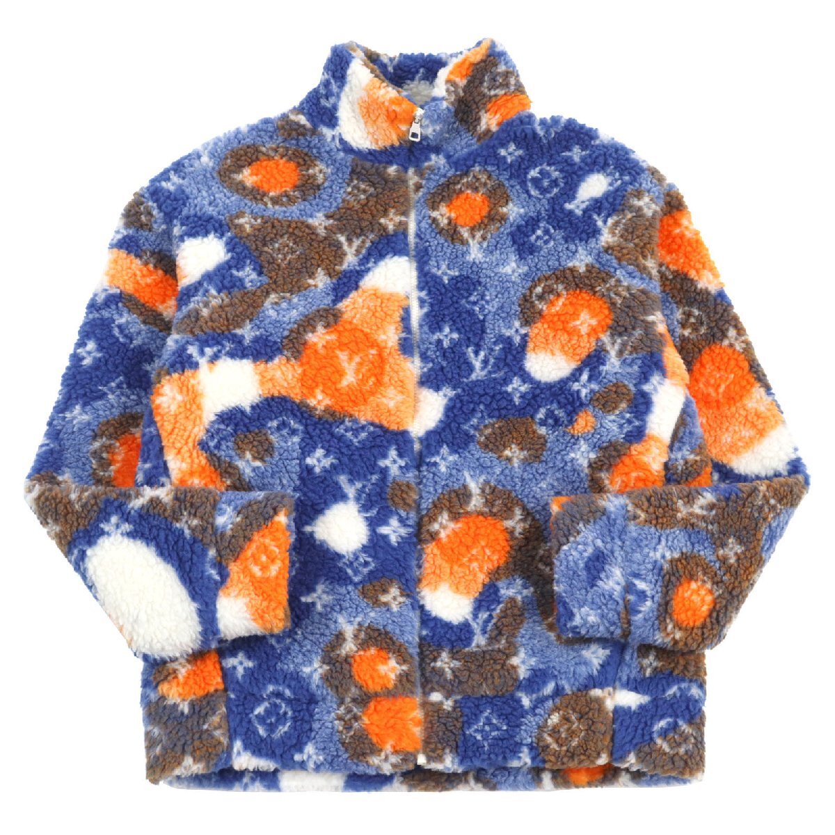 極美品○ルイヴィトン 23SS 1AAU8L ジャガードカモフリースブルゾン モノグラム 総裏地付き ブルゾン 青系 L ガーメント付き 伊製 正規品拍卖