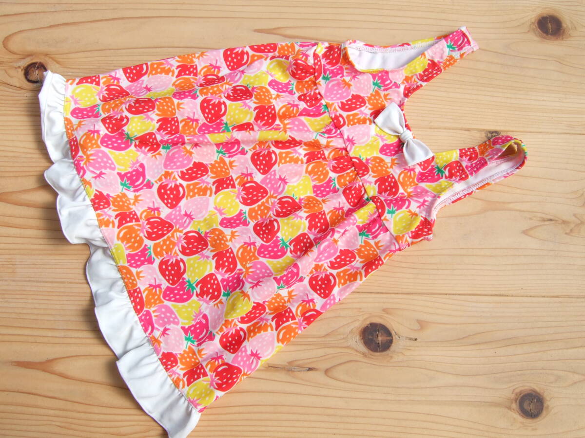 *美品!キッズ女の子いちご柄フリルワンピース水着130センチ(6)*拍卖