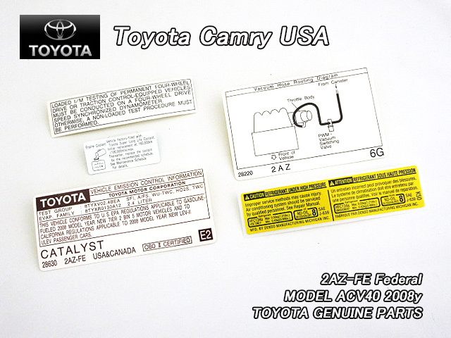 カムリACV40前期/TOYOTA/トヨタCAMRY純正ラベルUSフード裏5点(08y/Federal)/USDM北米仕様2AZ-FEボンネット裏側ステッカー2.4Lシール拍卖