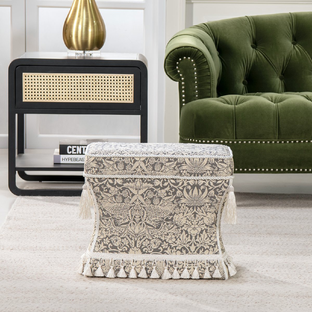 ジェニファーテイラー Jennifer Taylor 薄型スツール Strawberry Thief GR(いちご泥棒グレー) 33030ST-VI04 メーカー直送拍卖