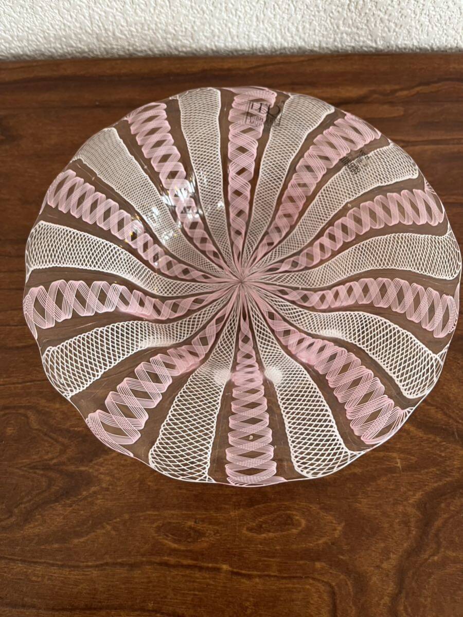 ベネチアガラス ムラーノガラス レースガラス 皿 BIBIERRE MURANO ヴェネツィアグラス ピンク拍卖