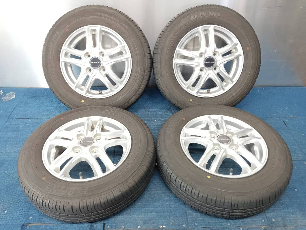 ★8-9分山★20年製★ ECOFINE 145/80R13 社外ホイール 13×4J +45 4H-100 4本セット 軽自動車等 E911拍卖