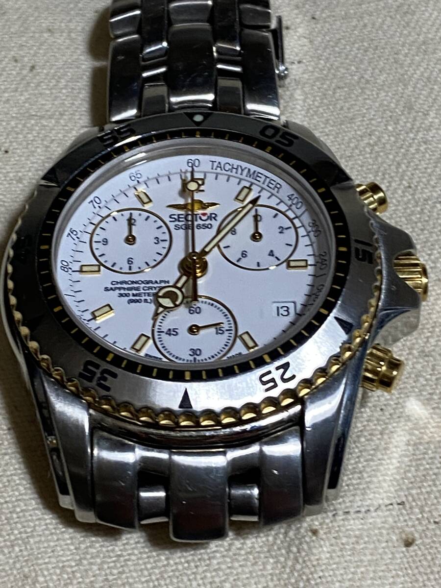 SECTOR SGE650 クロノグラフ サファイアクリスタル 300m防水 quartz 新同 完動 純正コマ カレンダー付き 電池交換済み拍卖