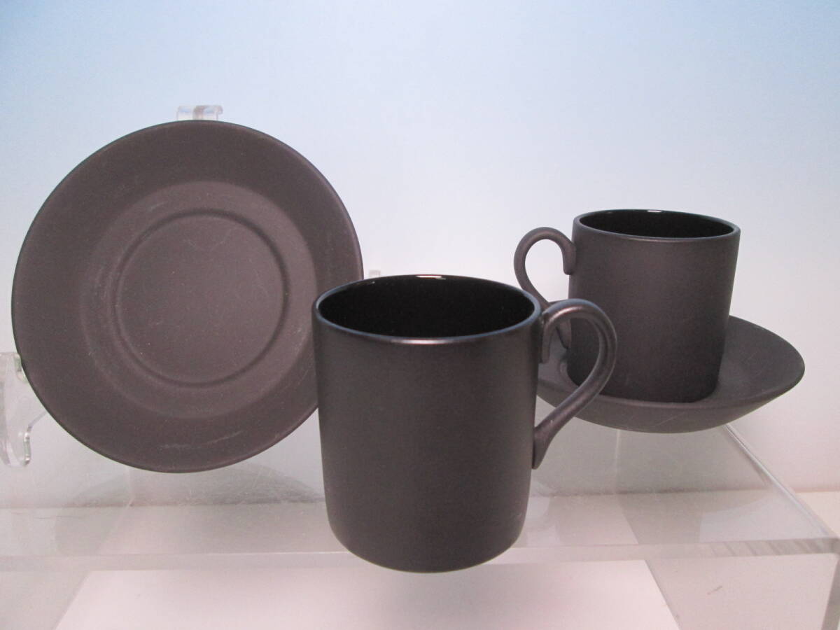 ☆WEDGWOOD ウェッジウッド ジャスパー ブラックバサルト デミタスカップ&ソーサー 2客拍卖