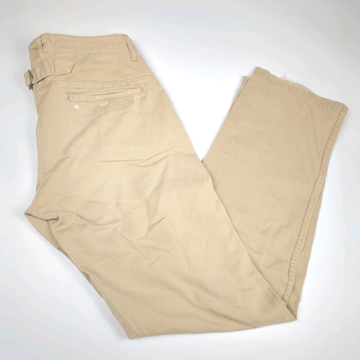 32 chimala チマラ 日本製 ダメージ チノパン ベージュ ヴィンテージ加工 バックシンチ コットンツイル メンズ bm0566拍卖
