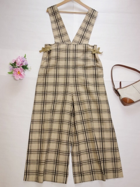 プレインピープル PLAIN PEOPLE★グラフチェックオールインワン☆ベージュ×ブラック★サイズF★46,200円の品★サロペット/オーバーオール拍卖