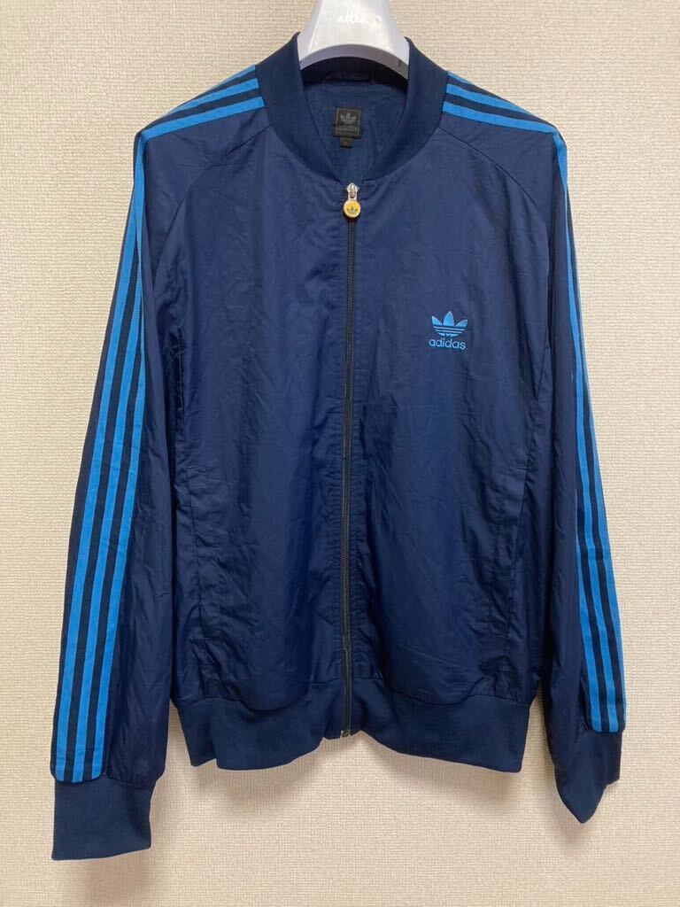 90's00's ヨーロッパヴィンテージ adidas アディダス 3ラインジャージ ジップアップ ジャージ 紺 L拍卖