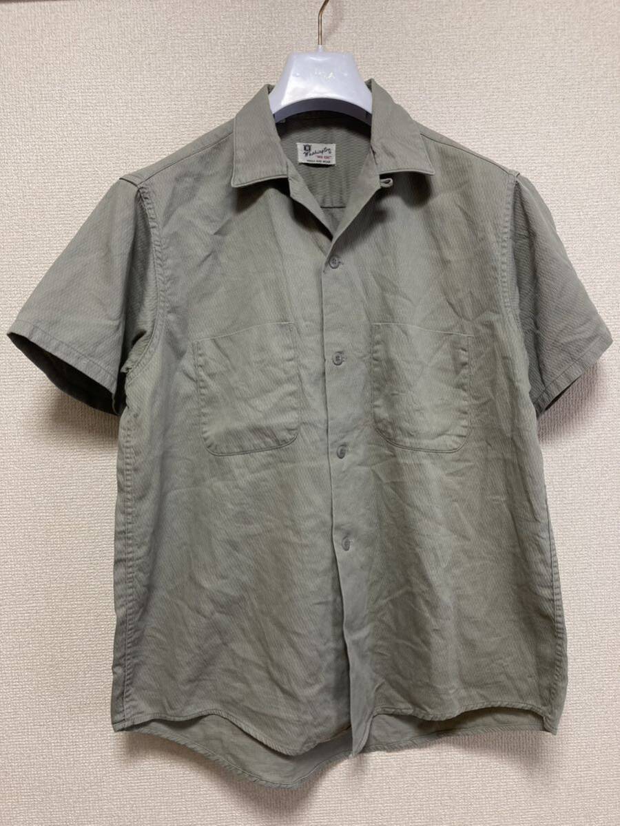 60's Washington DEE CEE オープンカラーシャツ 半袖シャツ 希少生地 カーキ M 15-15 1/2 USAヴィンテージ拍卖