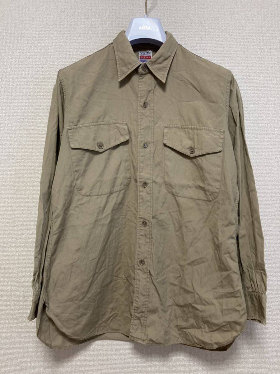 50's 60's USAヴィンテージ Elbeco ワークシャツ 長袖ワークシャツ コットンポプリン マチ付き ステンシル UNION MADE 15 1/2 U.S.M.C拍卖