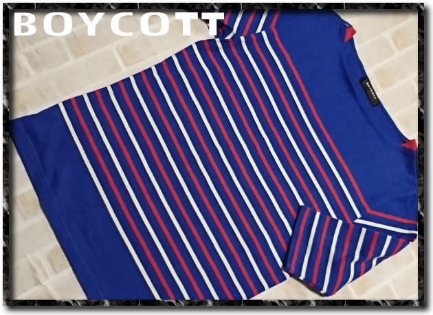★BOYCOTT ボイコット 5分袖ボーダーカットソー 青★拍卖