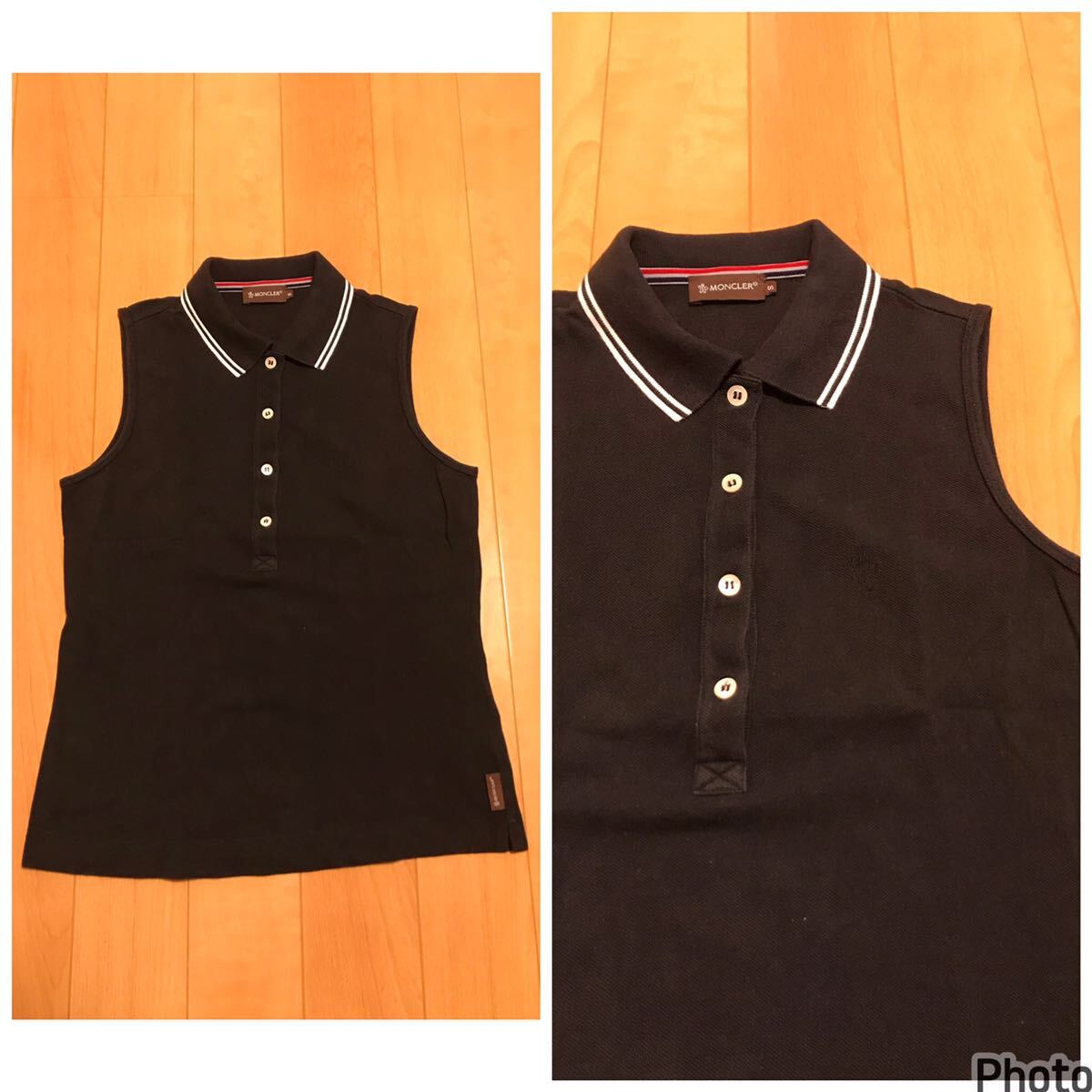 正規品☆MONCLER/モンクレール レディースサイズS ノースリーブ鹿の子ポロシャツ 胸マーク刺繍入&ロゴタブ付&襟ライン入 半袖//男性可拍卖