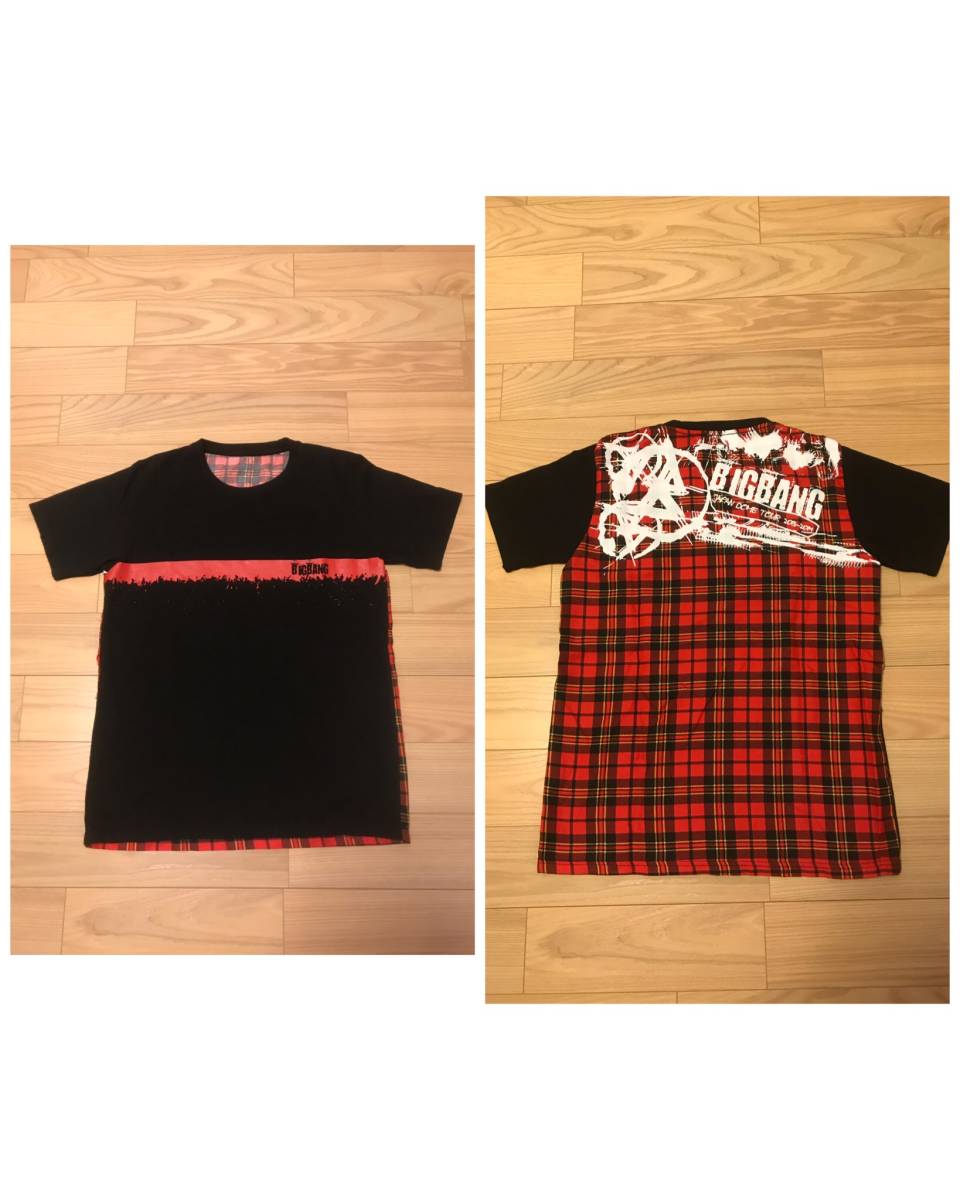 着用回数少なめ 美品 BIG BANG ビッグバン JAPAN DOME TOUR Tee メンズサイズS コンサート ドーム ツアーTシャツ チェック柄 レア!半袖拍卖