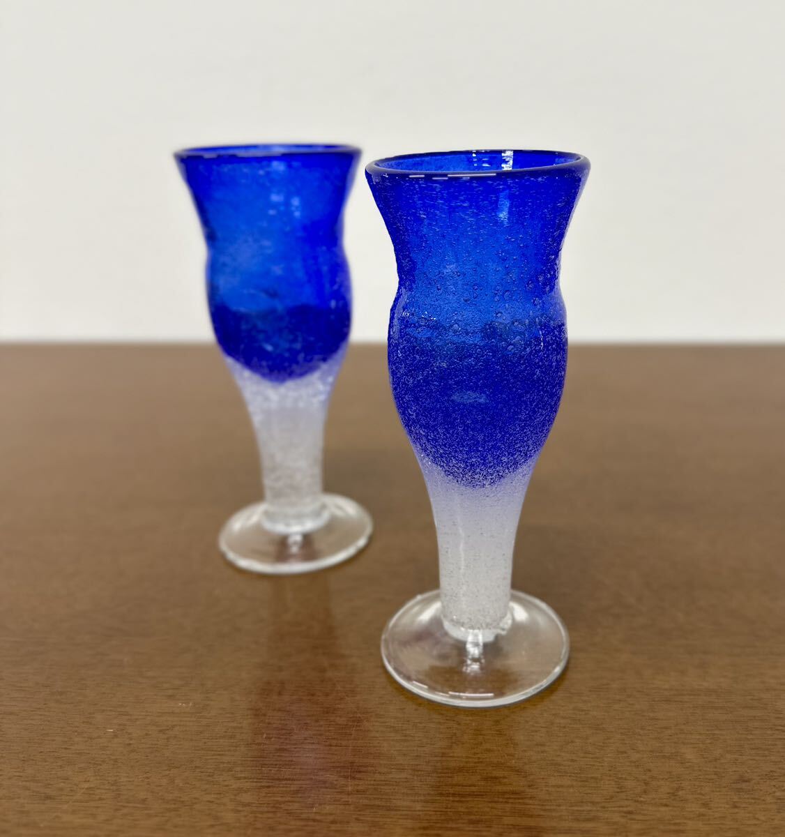 KCK277 琉球ガラス 吹きガラス 泡花見グラス ペアグラス 酒器 ワイングラス グラス 硝子 気泡拍卖