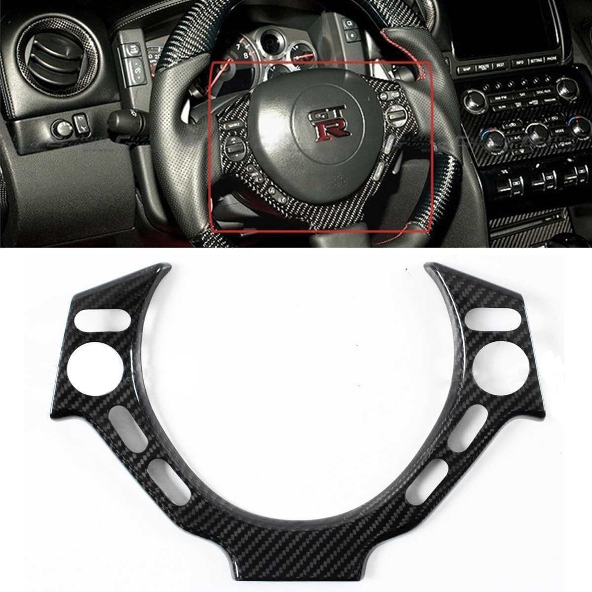 lyw248★ 日産GTR GT R35 2009-2016新型リアルカーボンファイバカーステアリングホイールセンタートリムカバー拍卖