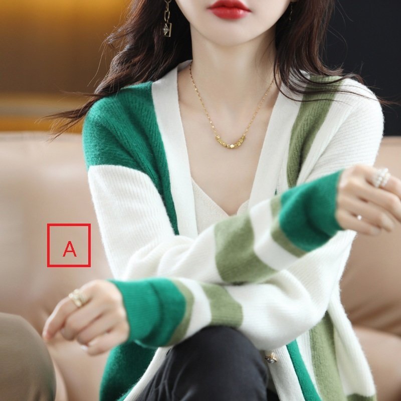 LYW1555★2022秋新作ニットカーディガンレディースコーデュロイ100均セーターコートぶつかり色おしゃれゆったりトップスブーム拍卖