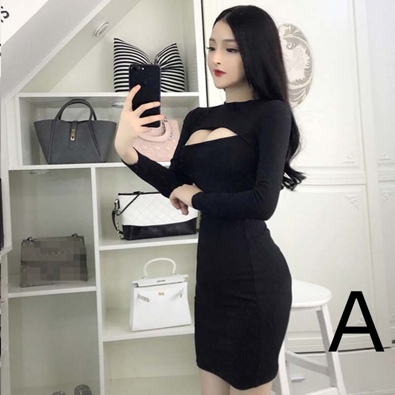 ZJM1726 前開き リブ素材 タイトワンピース 伸縮性有り セクシー エロかわ ハイネック ぴったりボディライン拍卖