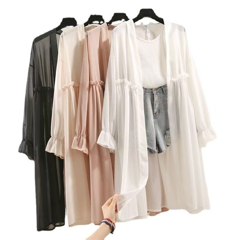 LRM1206★新品 夏 シフォン カーディガン レディース ロングカーディガン フレア袖 長袖 紫外線対策 ゆったり 薄手UVカット拍卖