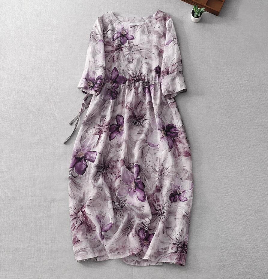 ワンピース ロングワンピース 綿麻 花柄 ワンピース プリント柄 半袖 大きいサイズ マキシワンピース 大人 夏 ゆったり きれいめK0368拍卖