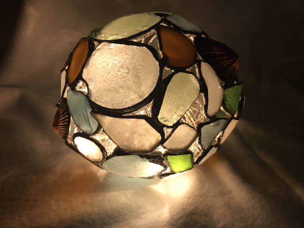 ビーチグラス シェル ステンドグラス風キャンドルカバー ツリー シーグラス 瀬戸内海 シーグラスアート拍卖