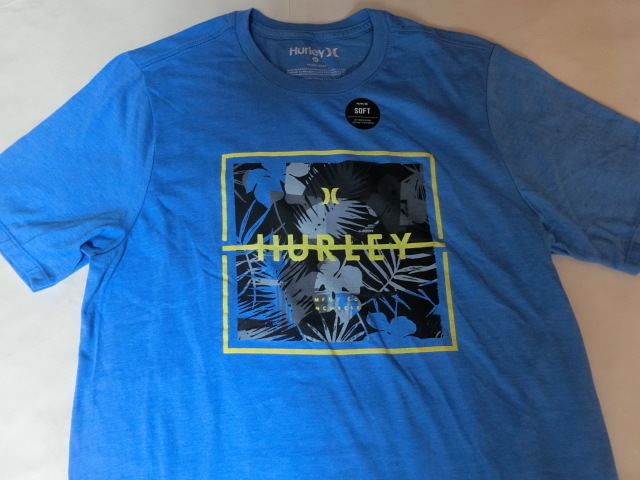 ★USA購入 サーフ系 ハーレー【Hurley】ソフト素材 ハイビスカス 南国風デザイン プリントTシャツUS Mサイズ サックス★拍卖
