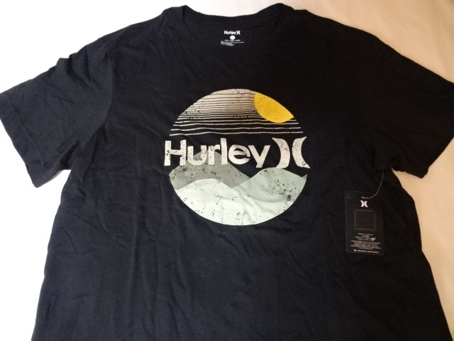 USA購入 人気アメカジ サーフ系ブランド 【Hurley】ハーレー【MOON MOUNTAIN】 丸ロゴプリントTシャツUS Lサイズ ブラック拍卖
