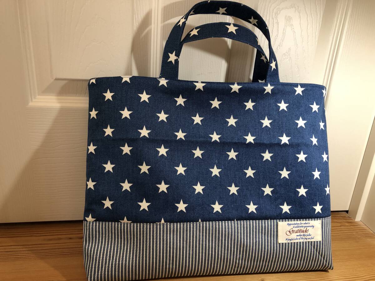 星柄/ヒッコリー調ストライプ② レッスンバック 入園入学 レッスンバック拍卖