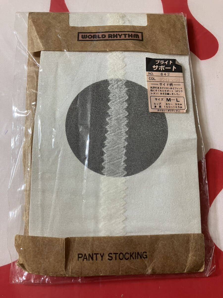 袋破れ world rhythm panty stocking ブライトサポート ホワイトベージュ サイド柄 光沢 パンティストッキング パンスト 白 柄 デザイン拍卖