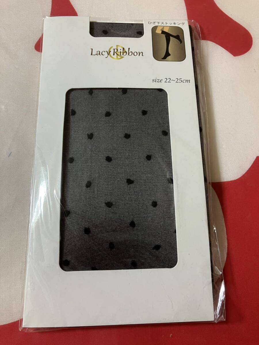 lacy ribbon ひざ下ストッキング ドット ブラック 22-25cm レーシーリボン short stocking拍卖
