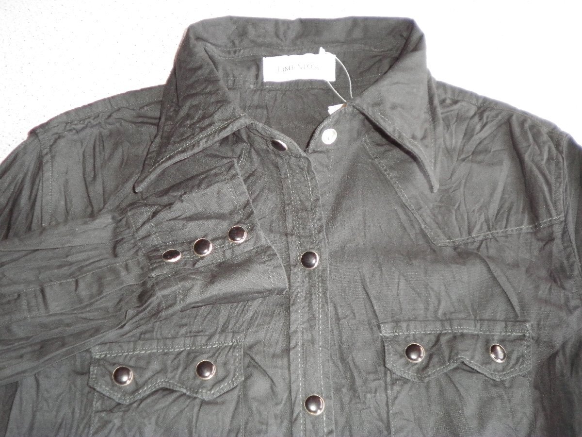 Z6078送料無料【ユニクロ gu?LIME STONE:L】シワ加工ドットボタン ウエスタンレディーストップス冷房対策薄手★黒拍卖