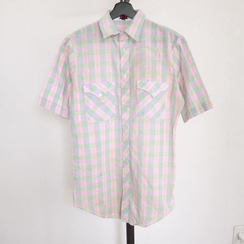 L552 80sビンテージ 911Collection 半袖シャツ■1980年代製 表記Sサイズ チェック ピンク コットン ポリエステル アメカジ 古着 古着卸 検拍卖
