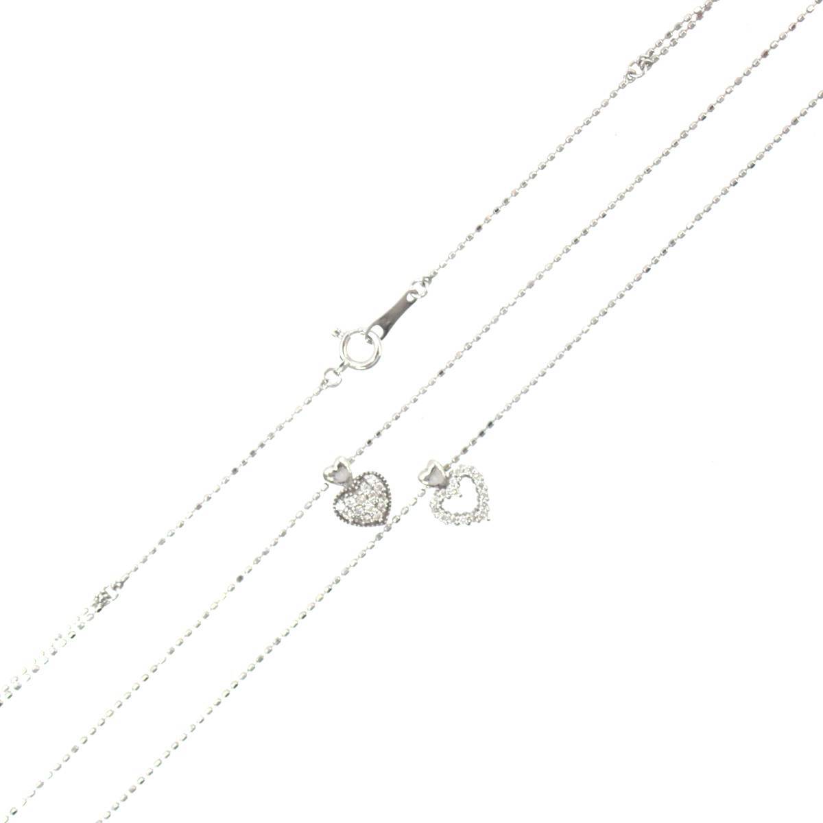 K18WG ホワイトゴールド ハート ダイヤ ペンダント 2連 ネックレス 39cm 0.08ct 0.10ct 3.3g KA Bランク拍卖