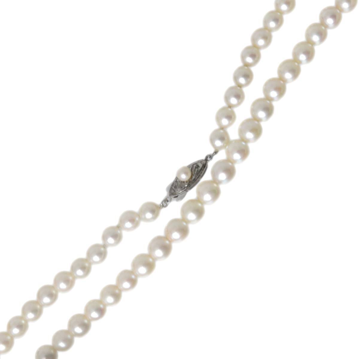 パールネックレス 真珠×金具SILVER グリーン系オフホワイト 首周り約37cm パール約5.8~6.7mm珠 重量約21.6g NT Bランク拍卖