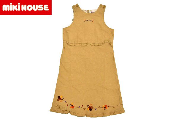 O-273★送料無料★美品★miki HOUSE original ミキハウス オリジナル★ベージュ ストレッチ素材 裾フリルノースリーブワンピース 140拍卖