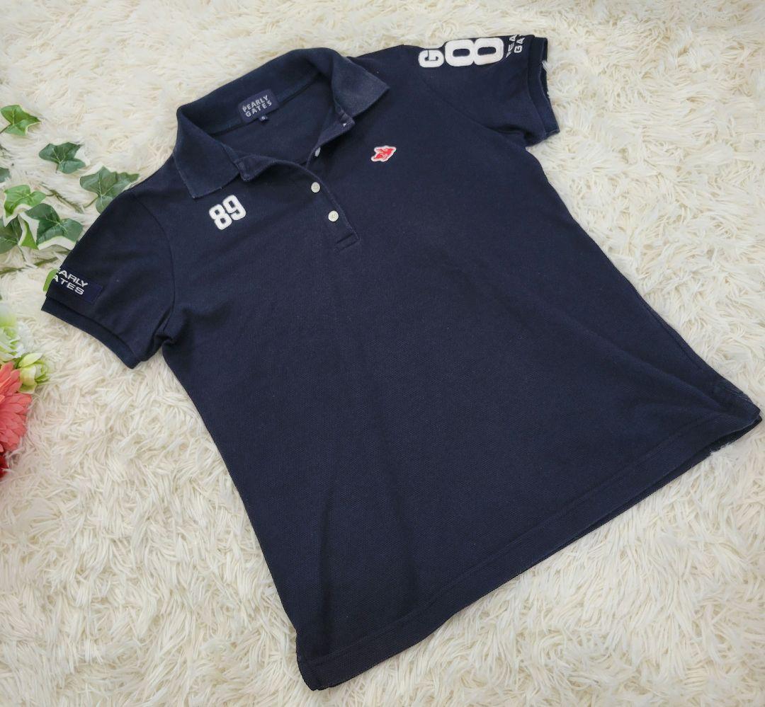 パーリーゲイツ ネイビー ワッペン ポロシャツ 半袖 Tシャツ ゴルフ拍卖