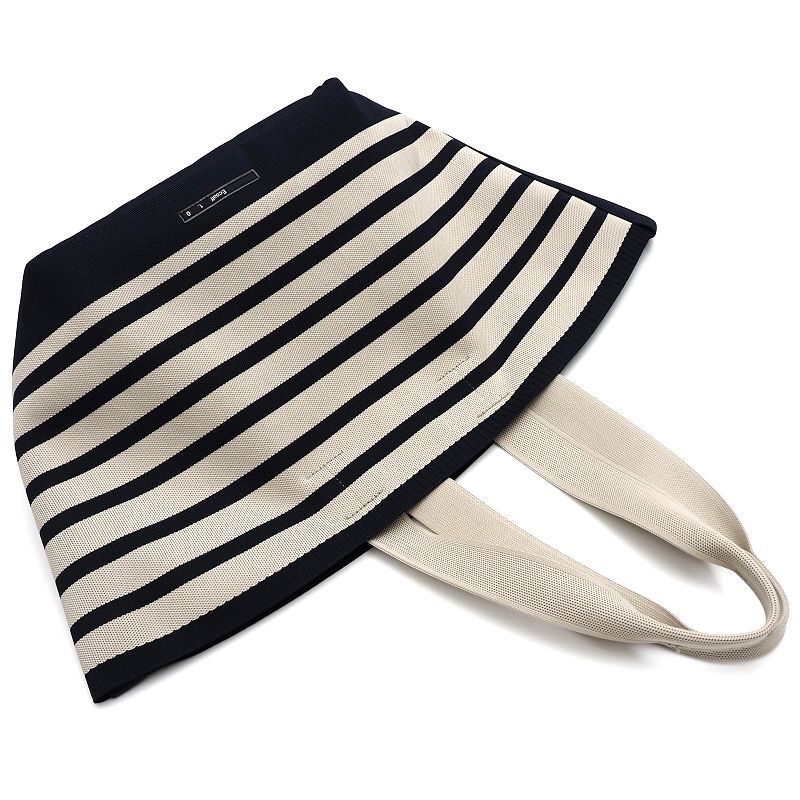 F04288 超美品 Ecoalf 1.0 トートバッグ ベージュ/ネイビー SPOO STRIPE BEACH SIZE SHOPPER 肩掛け可能 高密度ニット素材 エコアルフ拍卖