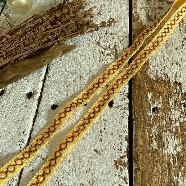 送料無料 70-80s ヴィンテージ 未使用 チロリアンテープ 1m 計り売 刺繍 手芸 ハンドメイド チロル リボン 民族衣装 ビンテージ イエロー拍卖