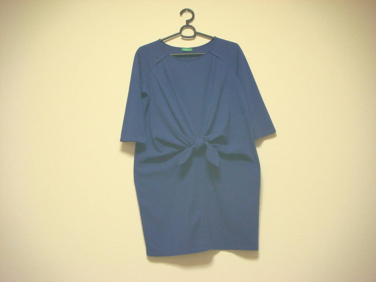 アースミュージック&エコロジー 結べるデザイン ポロシャツ生地 ゆったり ワンピース ブルー きれい色拍卖