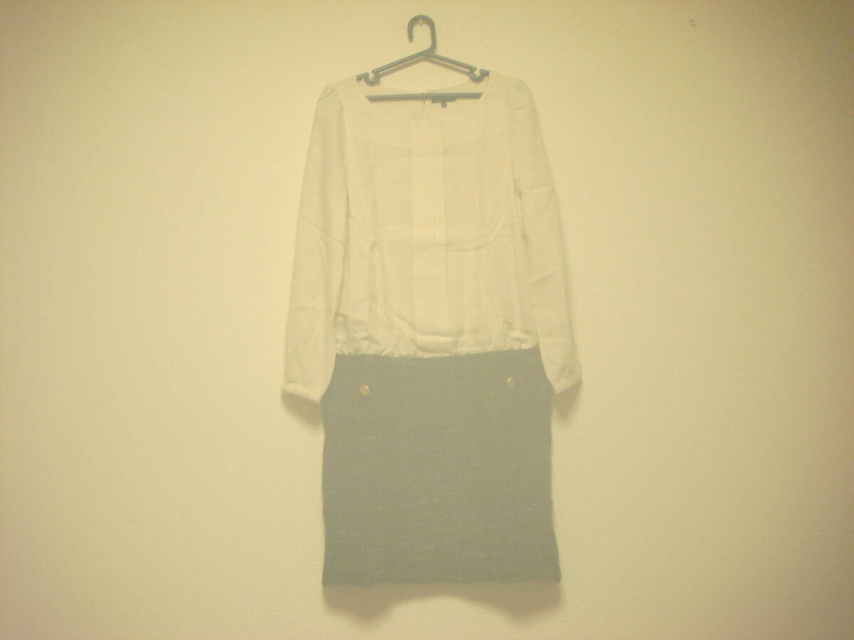 インディヴィ 金ボタン付き 切り替えワンピース アイボリー×茶系 良品 36拍卖