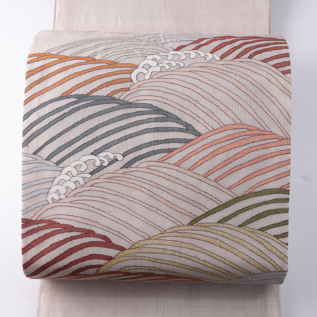 ◆◇夏物 波柄 太鼓柄袋帯 グレー系 着物 和装◇◆拍卖