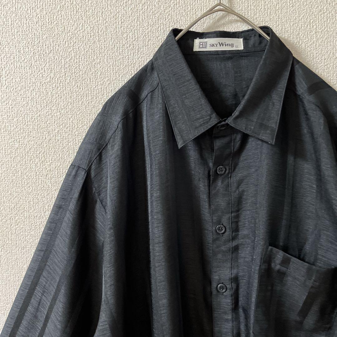 F3ストライプシャツ 長袖 スクエアテイル ダークカラー XLメンズ相当 黒系拍卖