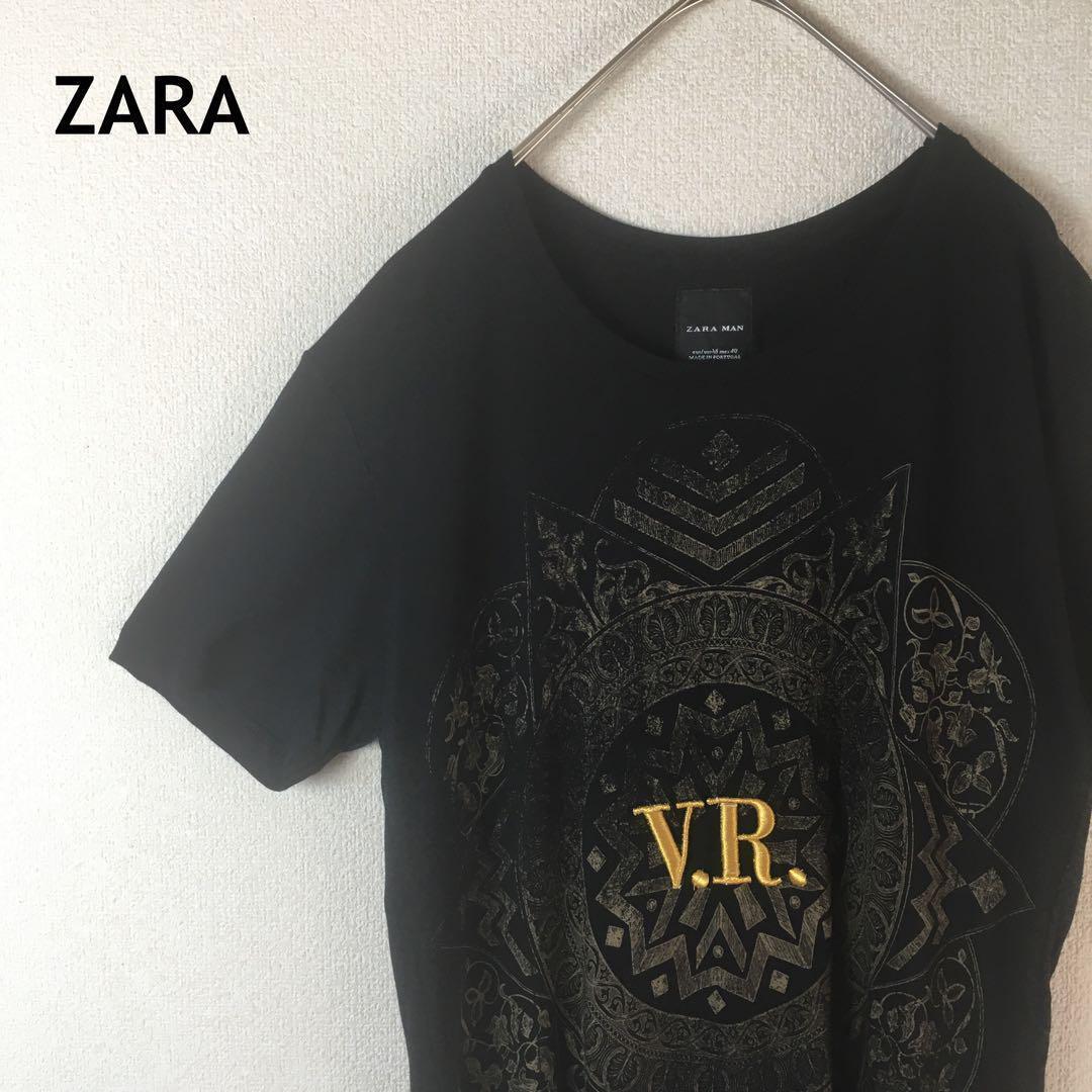 H2 ZARA MAN Tシャツ 半袖 刺繍ロゴ サイズ40 Mメンズ スリム拍卖