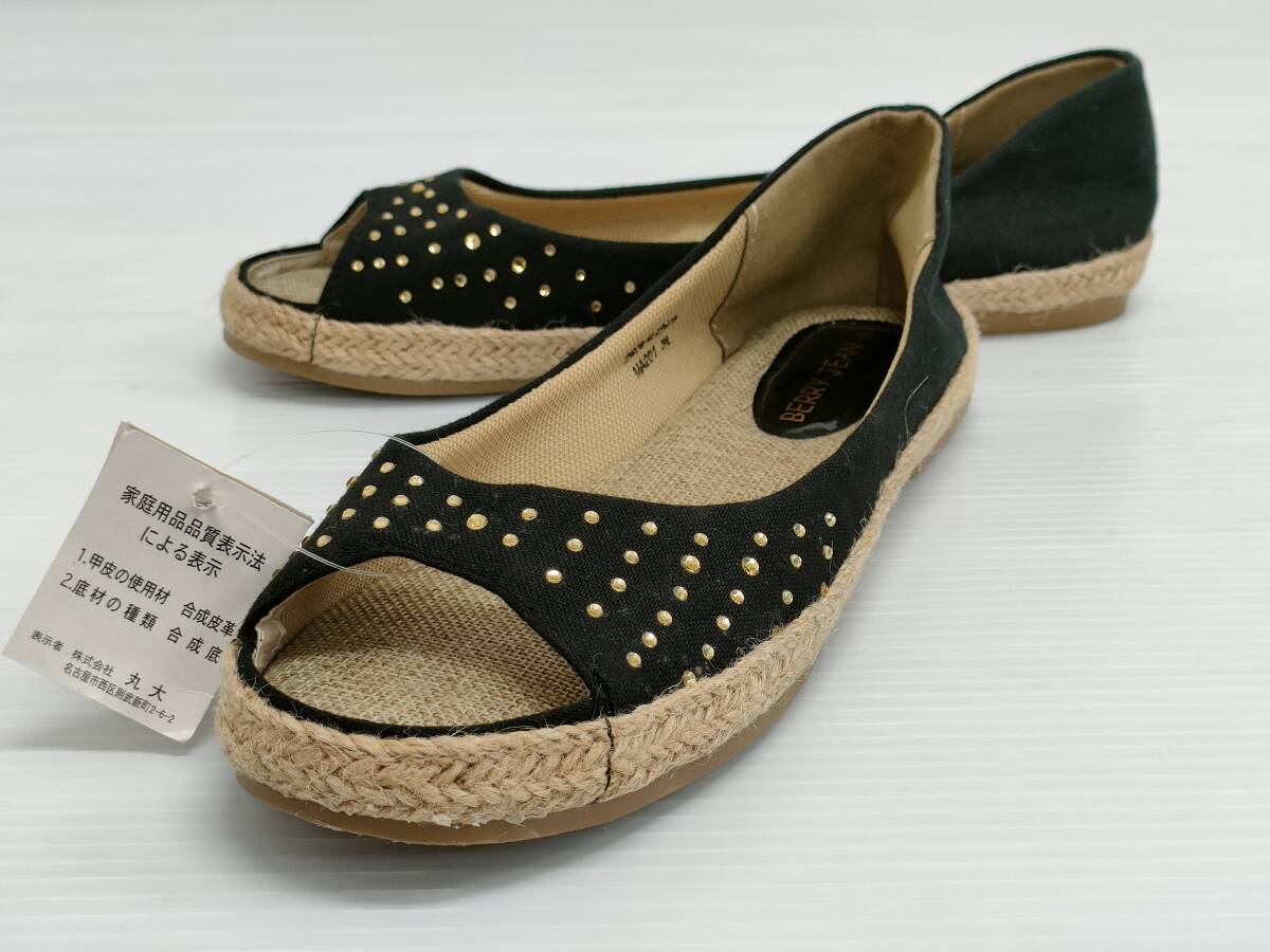 【再値下げ!即決!タグ付き・未使用】★BERRY JEAN/ベリージーン★丸大 オープントゥサンダル ラインストーン ブラック サイズ3L拍卖