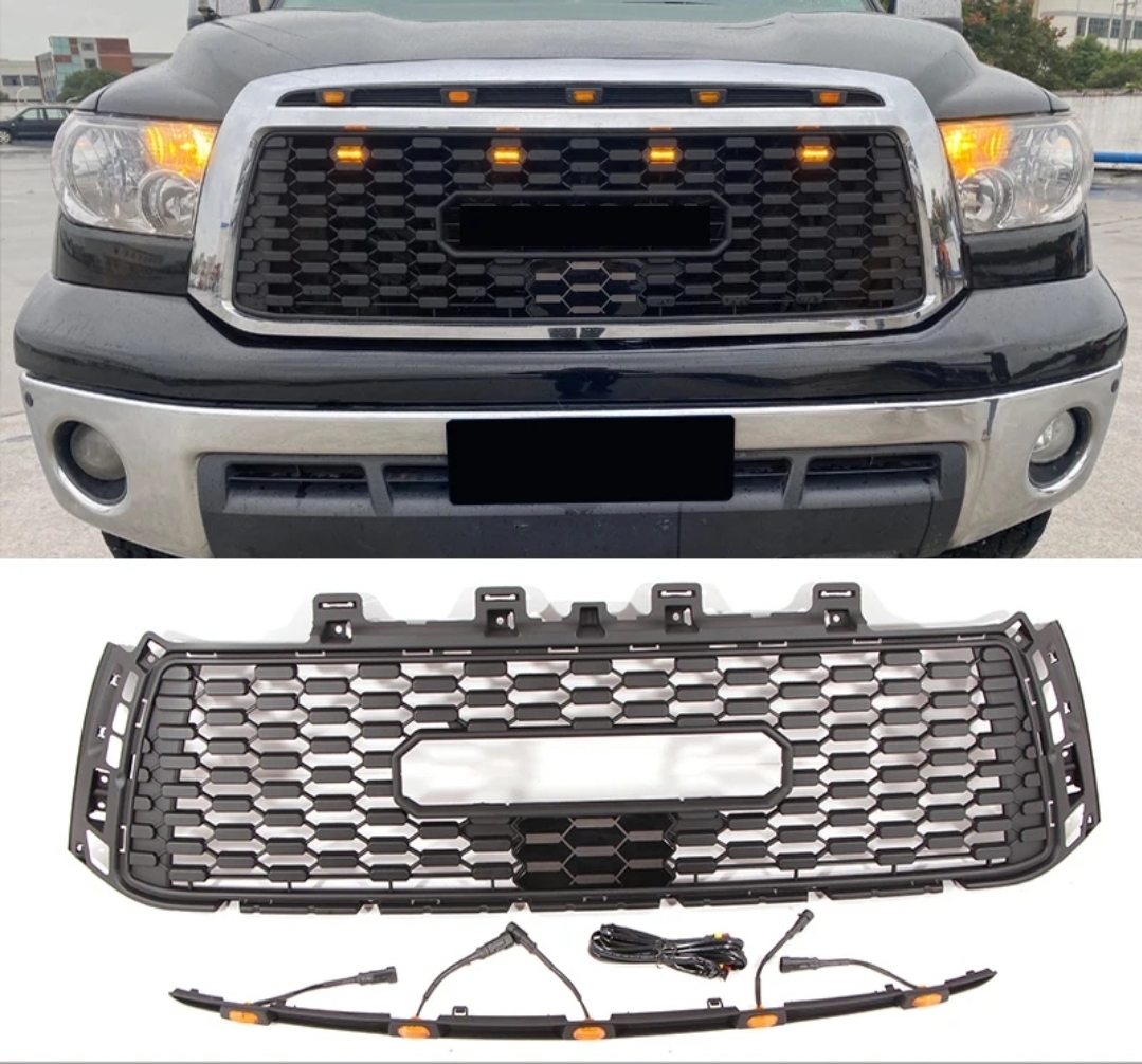 ②トヨタ タンドラ フロントグリル LED付き フロントガーニッシュ 外装カスタム LOGO付き2007 - 2014年 ドレスアップ 純正互換 汎用品拍卖
