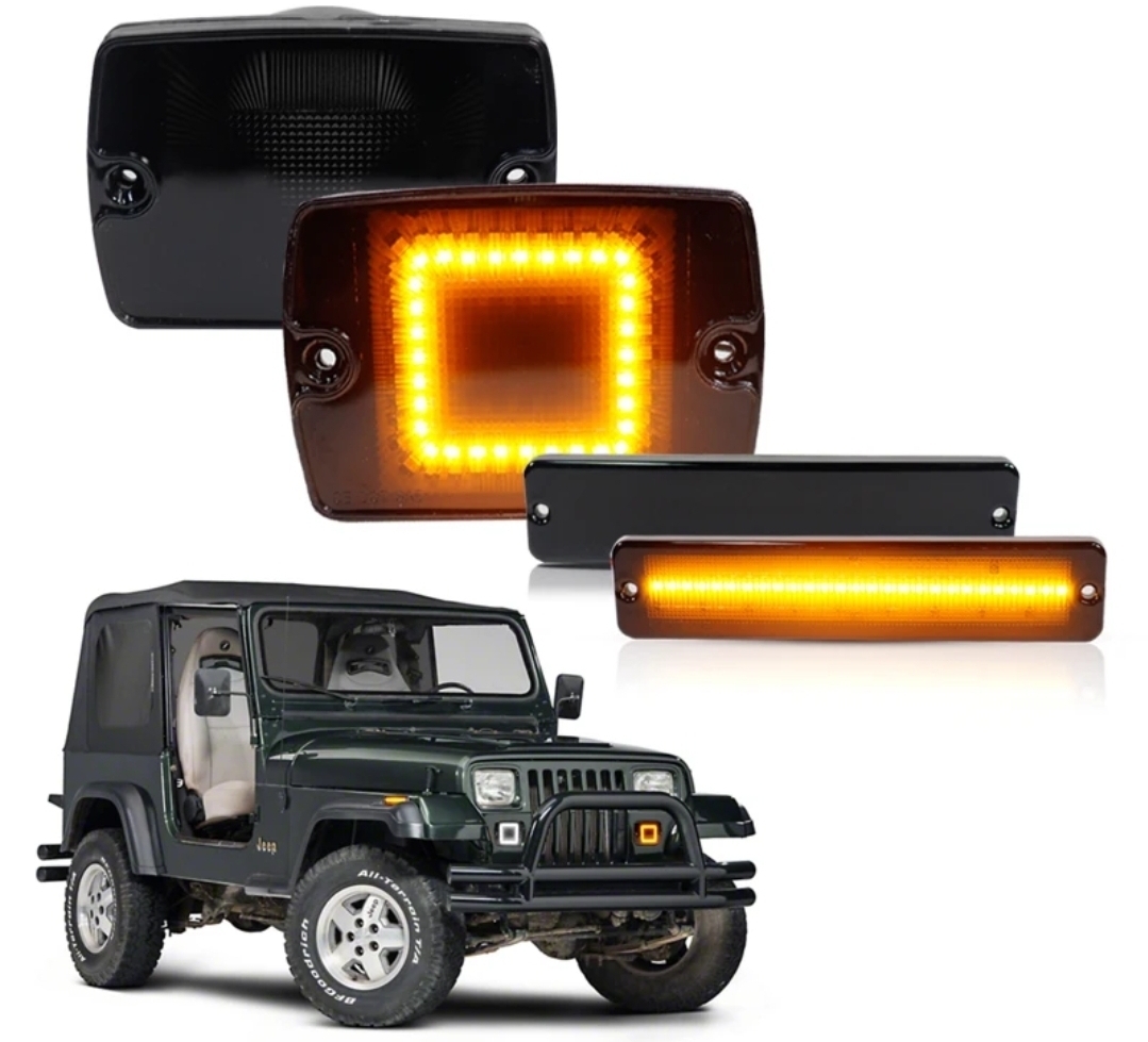 ④【送料無料】ジープラングラー Jeep Wrangler LEDデイライトウィンカー・サイドマーカーセット スモークレンズ デイライト 純正互換拍卖