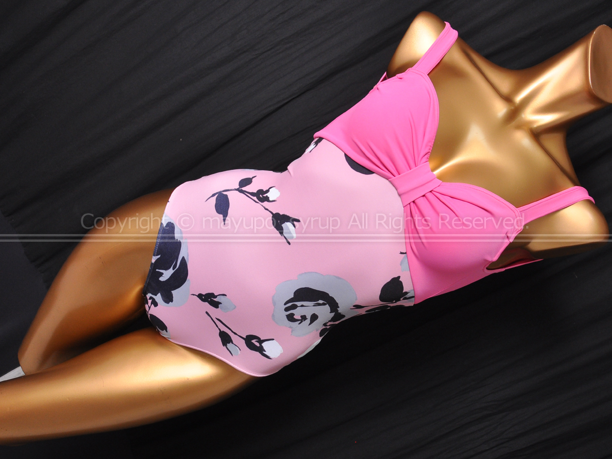 L1215-80★美品 Stina リボンキャミソール型バレエレオタード ピンク柄 S程度拍卖